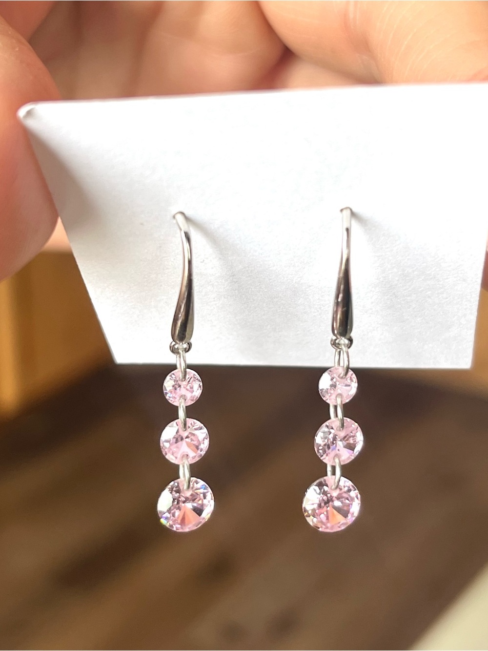 Delicate 925 Sterling Silver Pink Crystal Drop Earrings - Women Jewelry